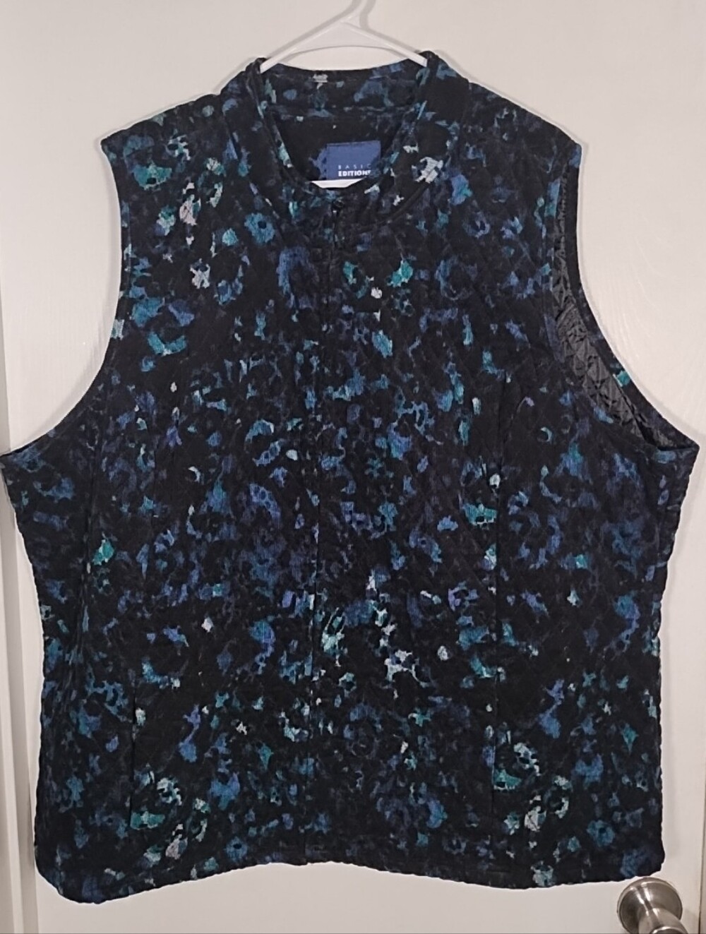 Basic Editions Women's 3X Quilted Corduroy Vest Black Full Zip Pockets Lined